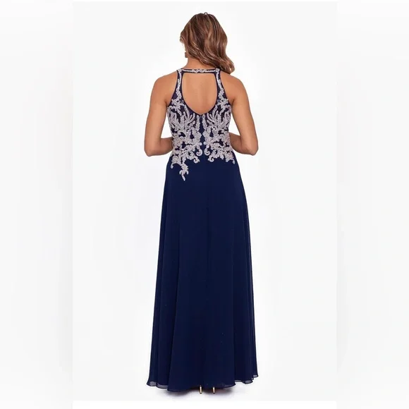 NEW Betsy & Adam Women's Long Chiffon Beaded Halter Gown